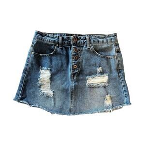 Forever 21 Medium Wash Distressed Denim Skirt Women's Size 27